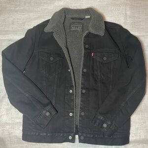 Levi’s Sherpa Trucker Jacket Size M Black/Black Duvall Denim